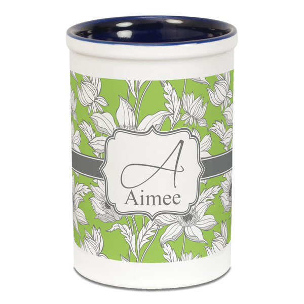 Custom Wild Daisies Ceramic Pencil Holders - Blue