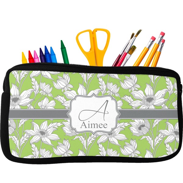 Custom Wild Daisies Neoprene Pencil Case - Small w/ Name and Initial