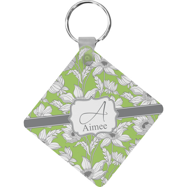 Custom Wild Daisies Diamond Plastic Keychain w/ Name and Initial