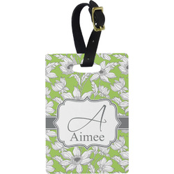 Wild Daisies Plastic Luggage Tag - Rectangular w/ Name and Initial
