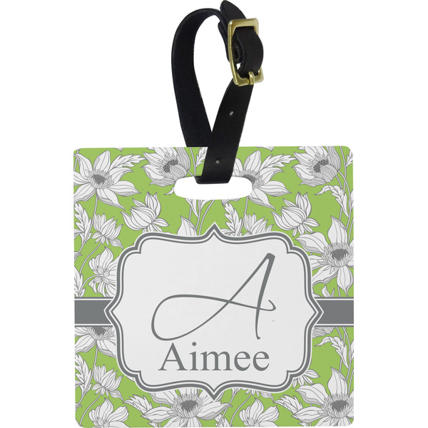 Custom Wild Daisies Plastic Luggage Tag - Square w/ Name and Initial