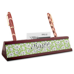 Wild Daisies Red Mahogany Nameplate with Business Card Holder (Personalized)