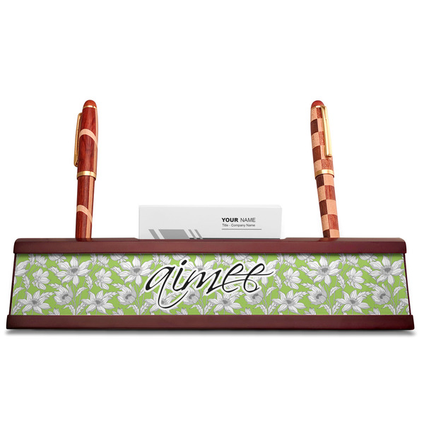 Wild Daisies Red Mahogany Nameplates with Business Card Holder - Straight