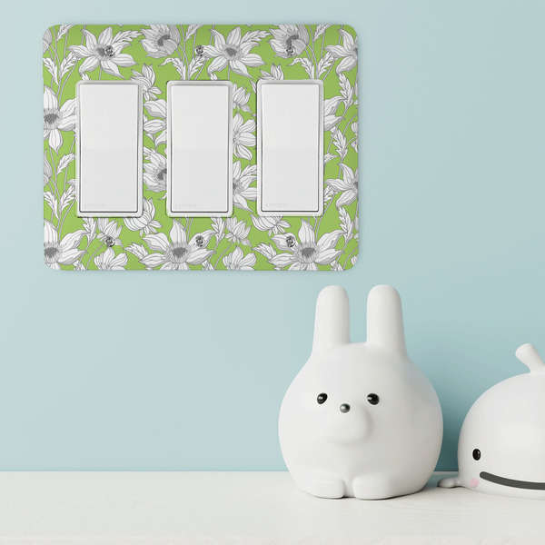 Wild Daisies Rocker Light Switch Covers - Triple - IN CONTEXT