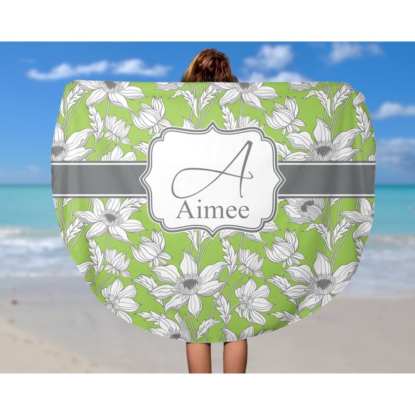Wild Daisies Round Beach Towel - In Use