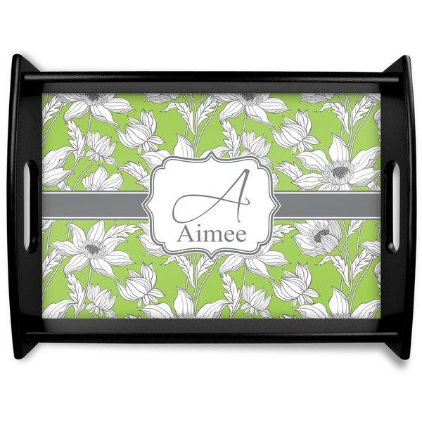 Custom Wild Daisies Black Wooden Tray - Large (Personalized)