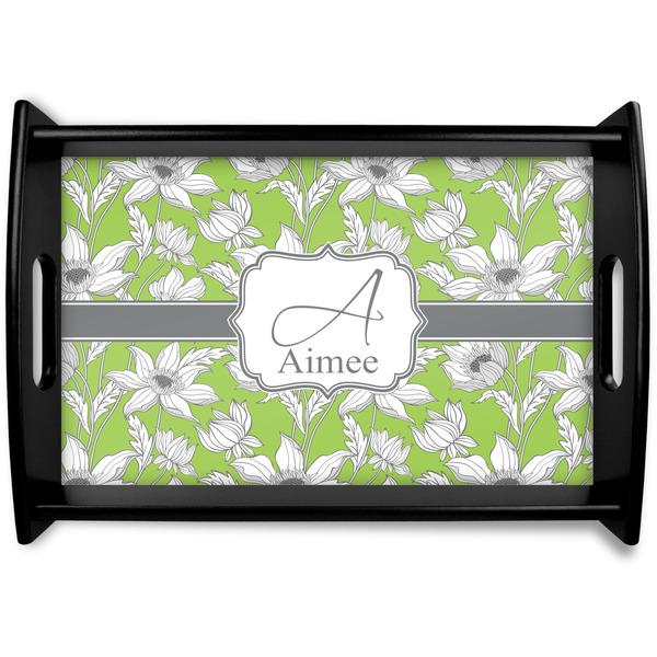 Custom Wild Daisies Black Wooden Tray - Small (Personalized)