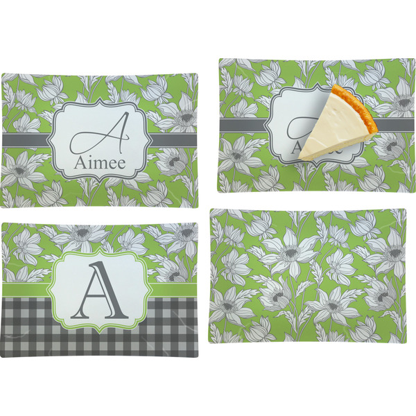 Custom Wild Daisies Set of 4 Glass Rectangular Appetizer / Dessert Plate (Personalized)