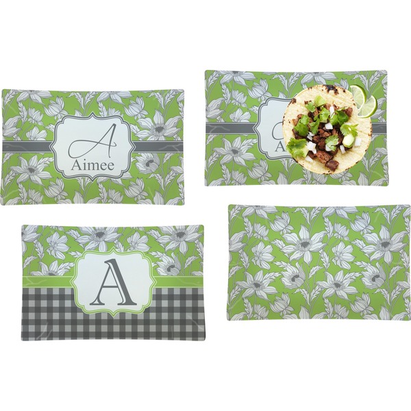 Custom Wild Daisies Set of 4 Glass Rectangular Lunch / Dinner Plate (Personalized)