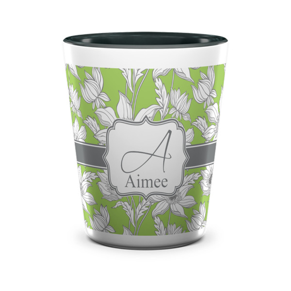 Custom Wild Daisies Ceramic Shot Glass - 1.5 oz - Two Tone - Set of 4 (Personalized)