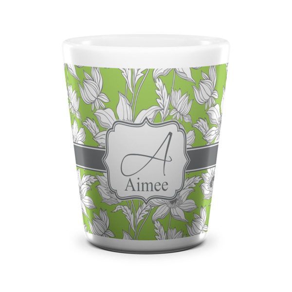 Custom Wild Daisies Ceramic Shot Glass - 1.5 oz - White - Set of 4 (Personalized)