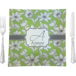 Wild Daisies 9.5" Glass Square Lunch / Dinner Plate- Single or Set of 4 (Personalized)