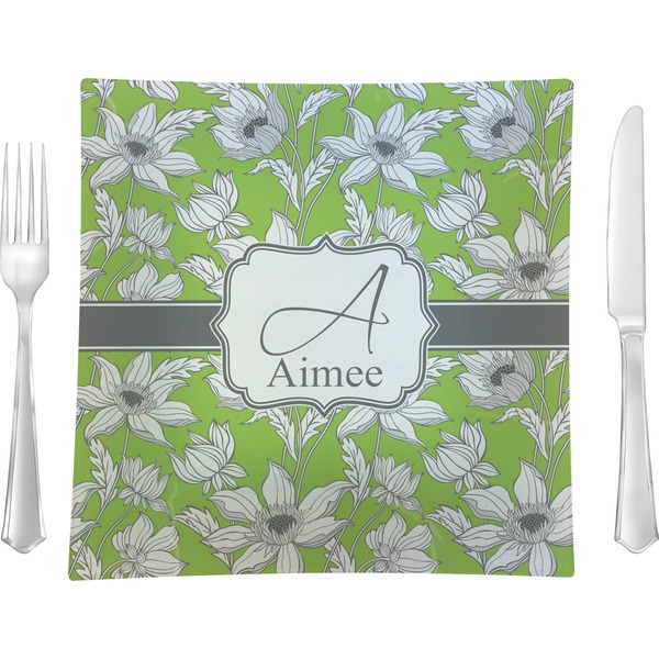 Custom Wild Daisies 9.5" Glass Square Lunch / Dinner Plate- Single or Set of 4 (Personalized)
