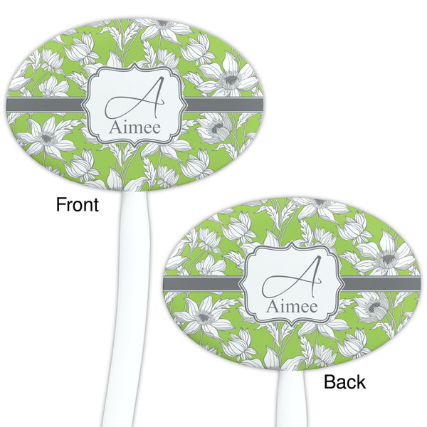 Wild Daisies White Plastic 7" Stir Stick - Double Sided - Oval - Front & Back