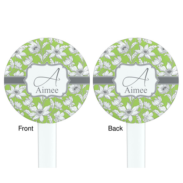 Wild Daisies White Plastic 7" Stir Stick - Double Sided - Round - Front & Back