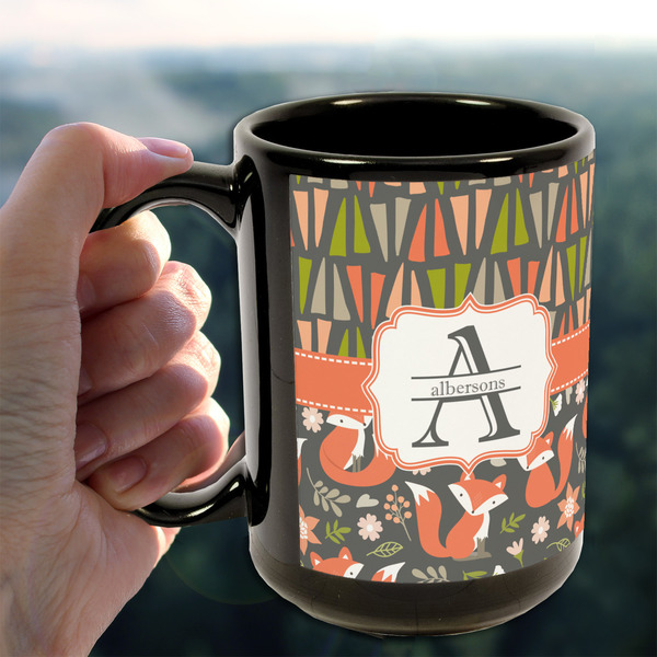 Fox Trail Floral 15oz. Black Mug - LIFESTYLE