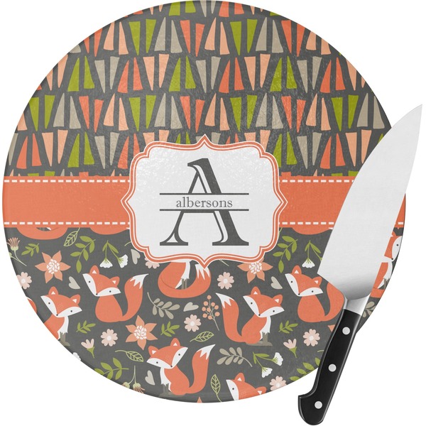 Custom Fox Trail Floral Round Glass Cutting Board - Small (Personalized)