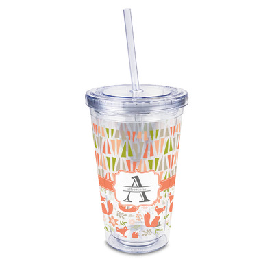 Fox Trail Floral 16oz Double Wall Acrylic Tumbler with Lid & Straw - Full Print (Personalized)