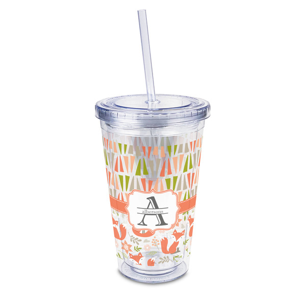 Custom Fox Trail Floral 16oz Double Wall Acrylic Tumbler with Lid & Straw - Full Print (Personalized)