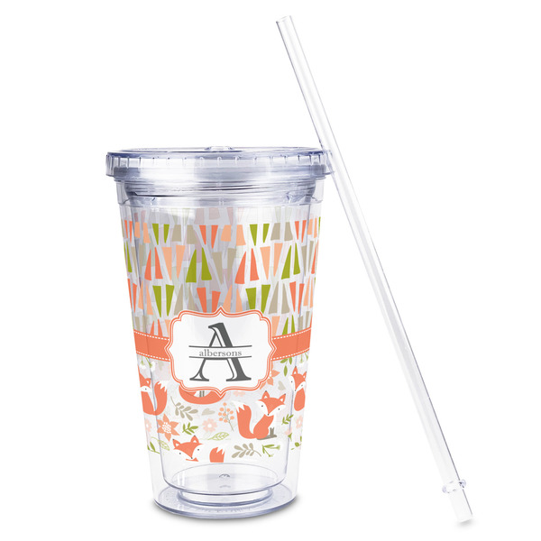 Fox Trail Floral Acrylic Tumbler - Full Print - Front straw out