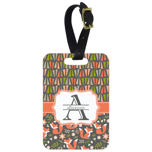 Custom Fox Trail Floral Metal Luggage Tag w/ Name and Initial