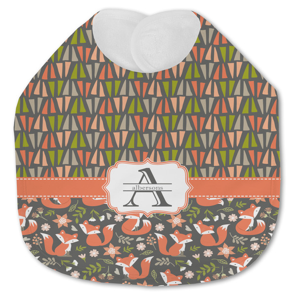 Custom Fox Trail Floral Jersey Knit Baby Bib w/ Name and Initial