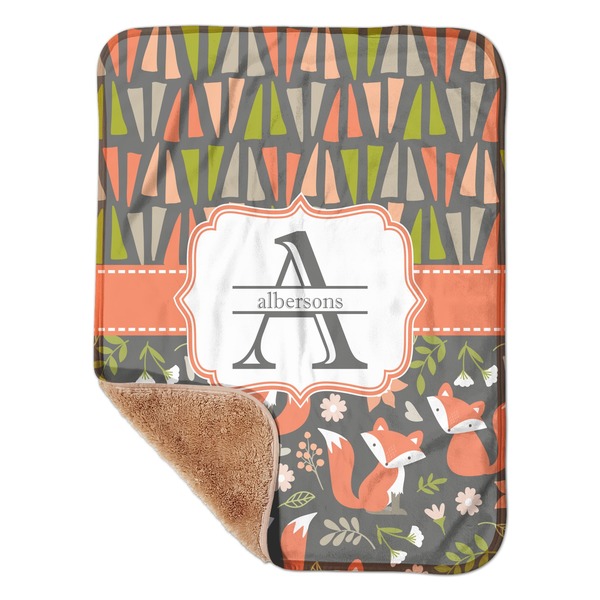 Custom Fox Trail Floral Sherpa Baby Blanket - 30" x 40" w/ Name and Initial