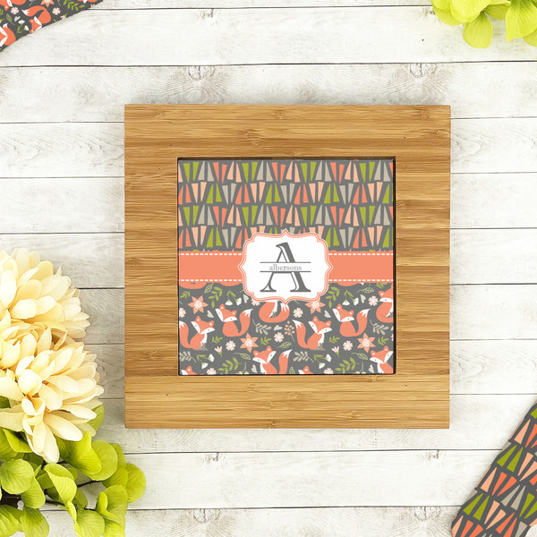 Fox Trail Floral Bamboo Trivet with 6" Tile - LIFESTYLE