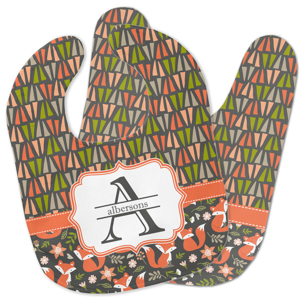 Custom Fox Trail Floral Baby Bib w/ Name and Initial