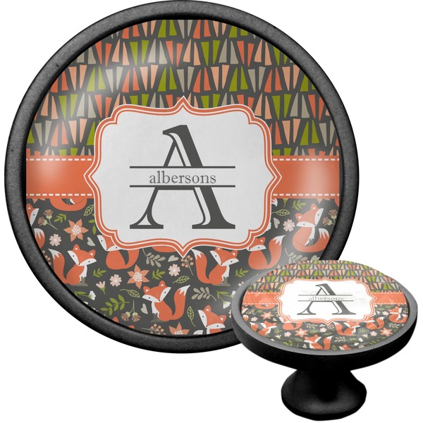 Custom Fox Trail Floral Cabinet Knob (Black) (Personalized)