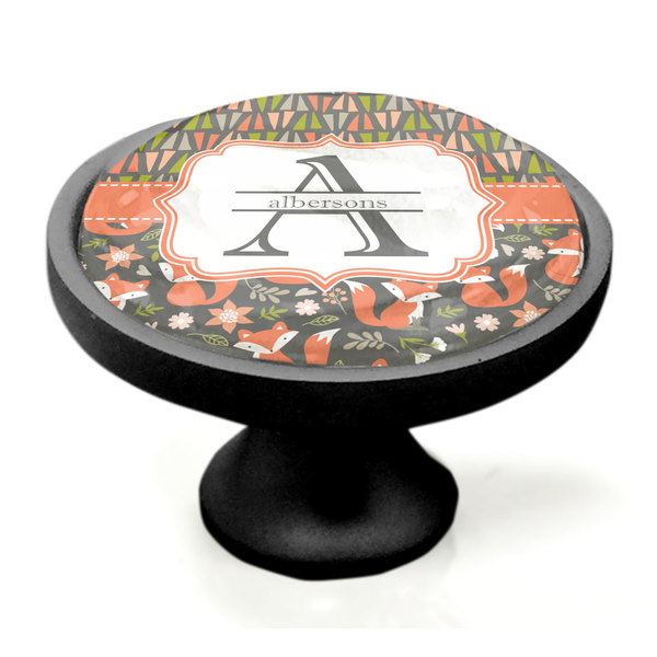 Fox Trail Floral Black Custom Cabinet Knob (Side)