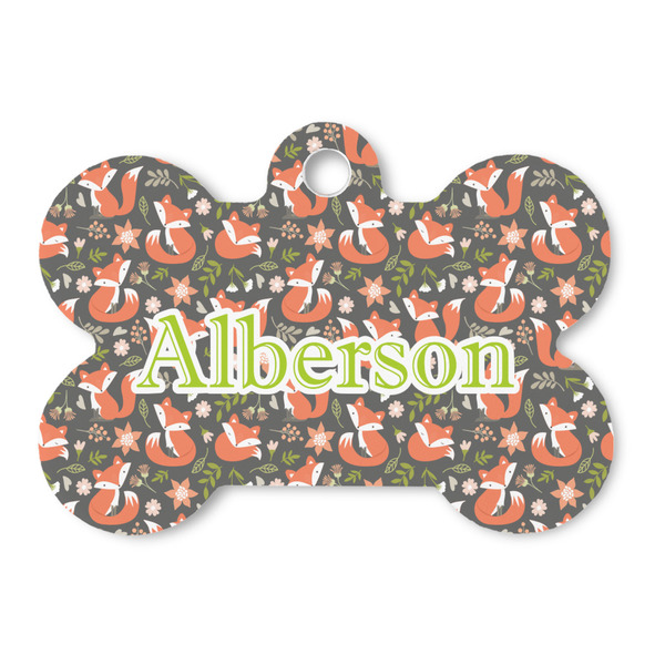 Custom Fox Trail Floral Bone Shaped Dog ID Tag (Personalized)