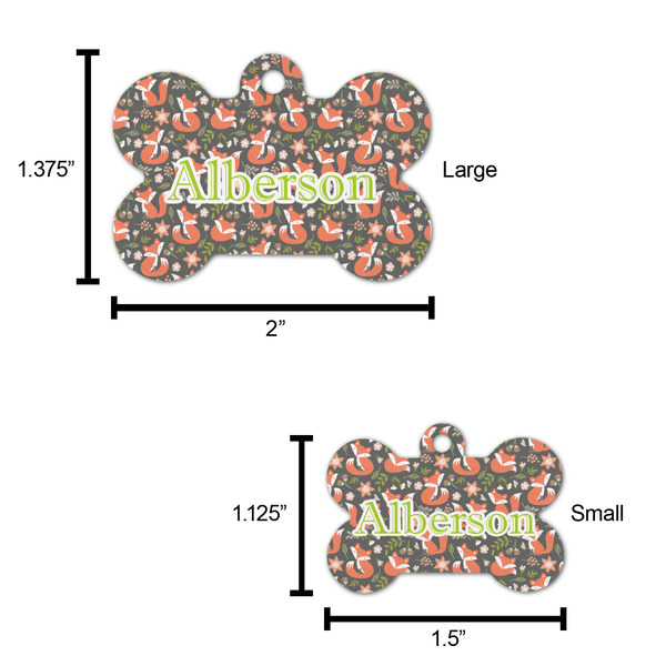 Fox Trail Floral Bone Shaped Dog ID Tag - Large - Scale