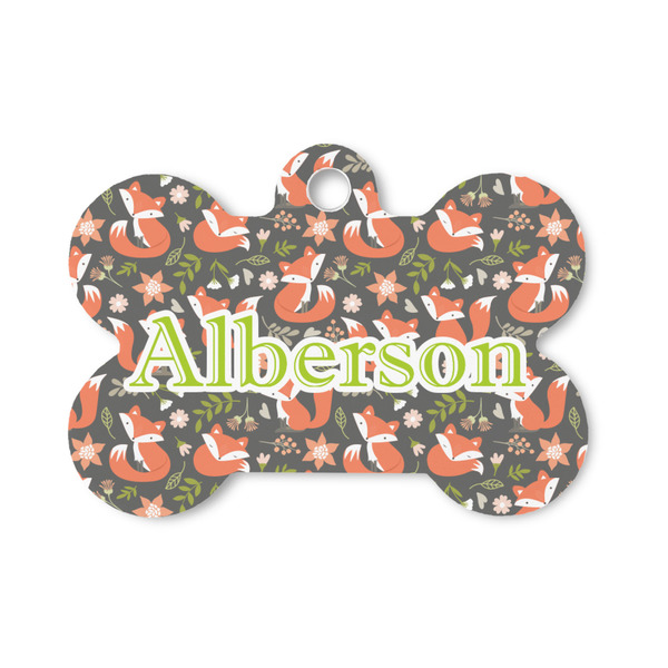 Custom Fox Trail Floral Bone Shaped Dog ID Tag - Small (Personalized)