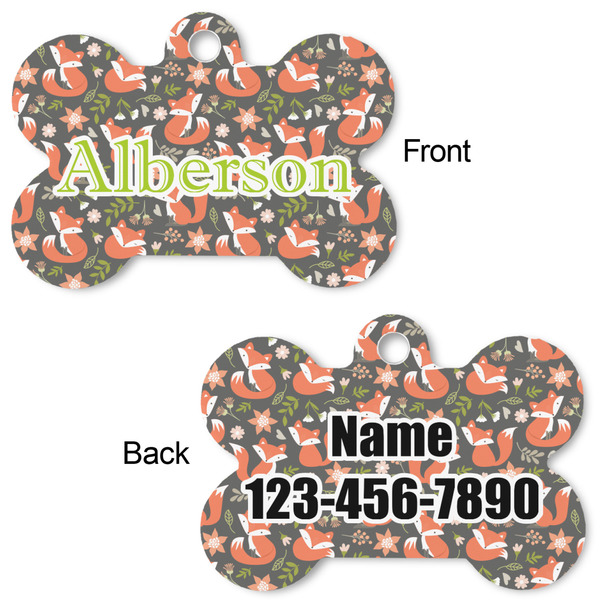 Fox Trail Floral Bone Shaped Dog Tag - Front & Back
