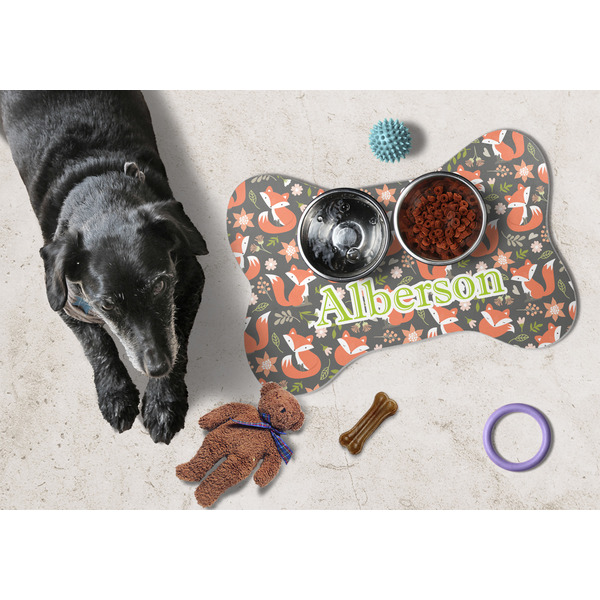 Fox Trail Floral Bone Shaped Mat w/ Food & Water