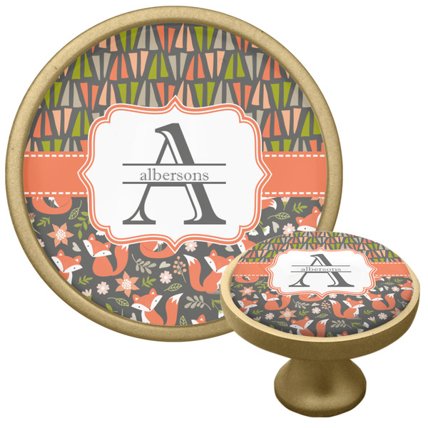 Custom Fox Trail Floral Cabinet Knob - Gold (Personalized)