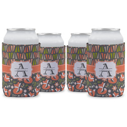 Fox Trail Floral Can Cooler (12 oz) - Set of 4 w/ Name and Initial