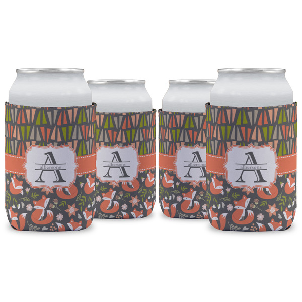 Custom Fox Trail Floral Can Cooler (12 oz) - Set of 4 w/ Name and Initial