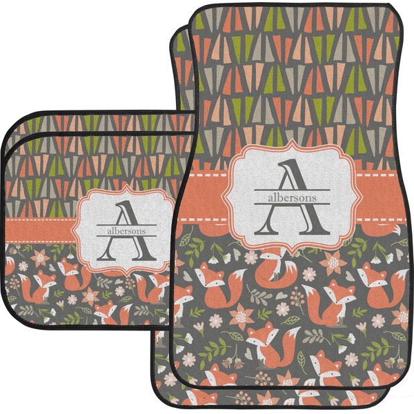 Custom Fox Trail Floral Car Floor Mats Set - 2 Front & 2 Back (Personalized)