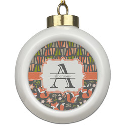 Fox Trail Floral Ceramic Ball Ornament (Personalized)