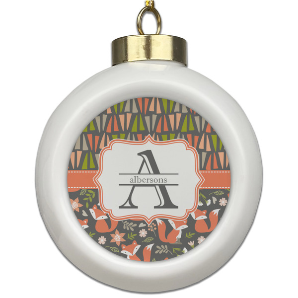 Custom Fox Trail Floral Ceramic Ball Ornament (Personalized)