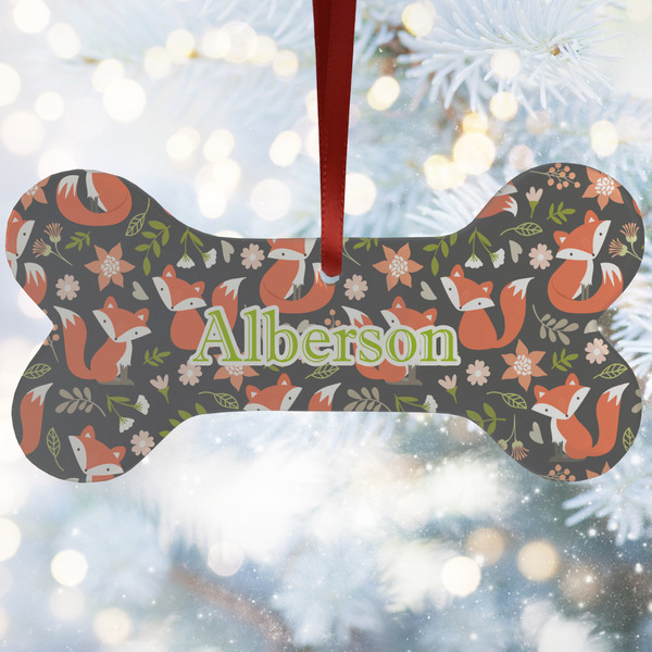Custom Fox Trail Floral Ceramic Dog Ornament w/ Name and Initial