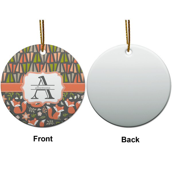 Fox Trail Floral Ceramic Flat Ornament - Circle Front & Back (APPROVAL)
