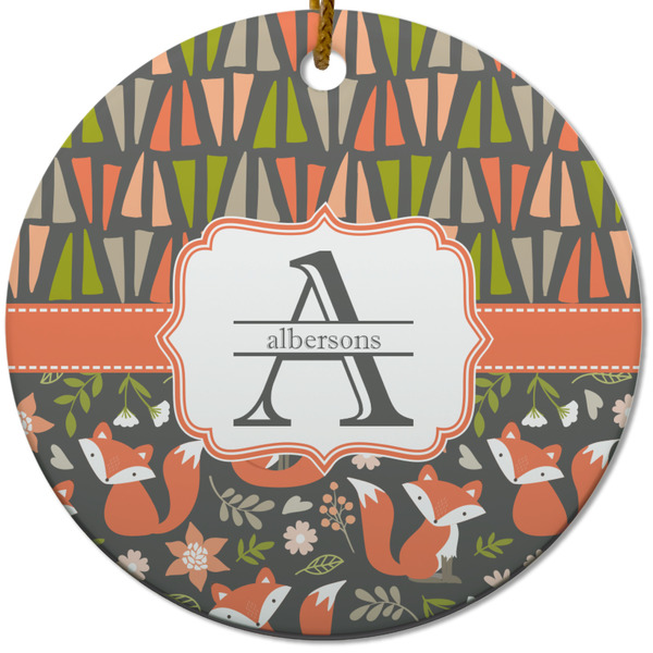 Fox Trail Floral Ceramic Flat Ornament - Circle (Front)