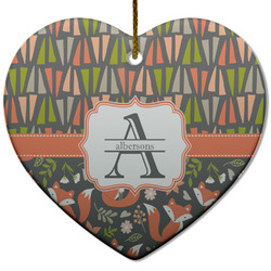 Fox Trail Floral Heart Ceramic Ornament w/ Name and Initial