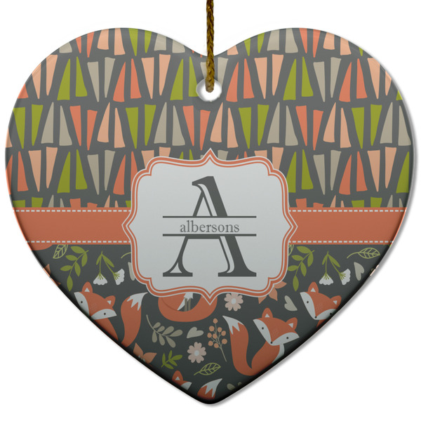 Fox Trail Floral Ceramic Flat Ornament - Heart (Front)