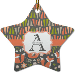 Fox Trail Floral Star Ceramic Ornament w/ Name and Initial