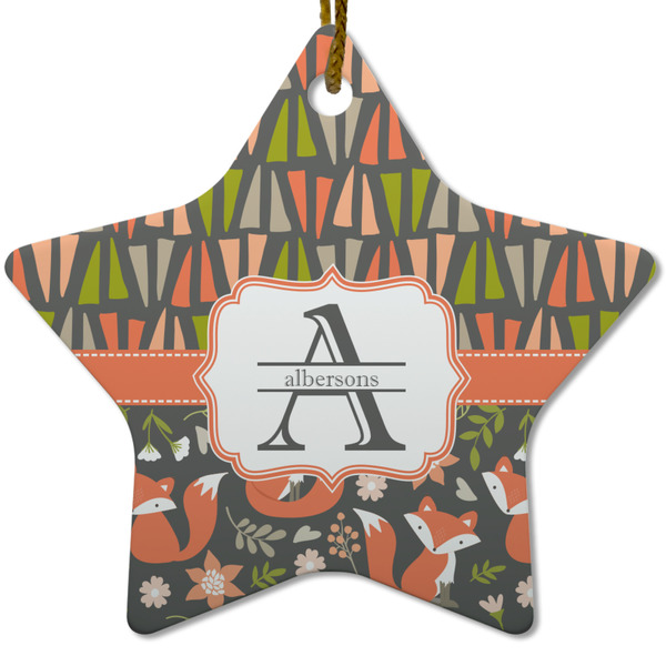 Fox Trail Floral Ceramic Flat Ornament - Star (Front)