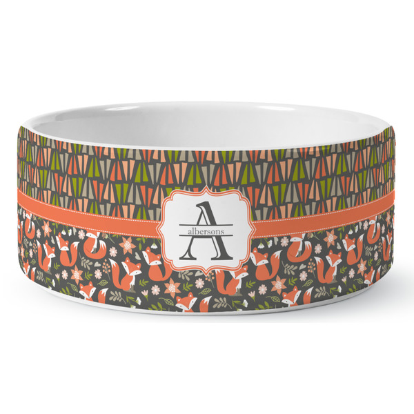 Custom Fox Trail Floral Ceramic Dog Bowl - Large (Personalized)